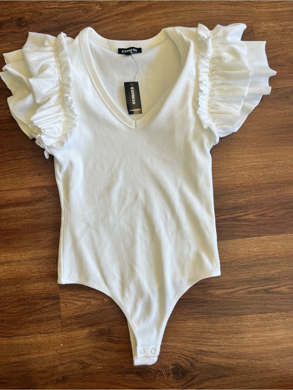 Express White Ruffle Sleeve  Bodysuit